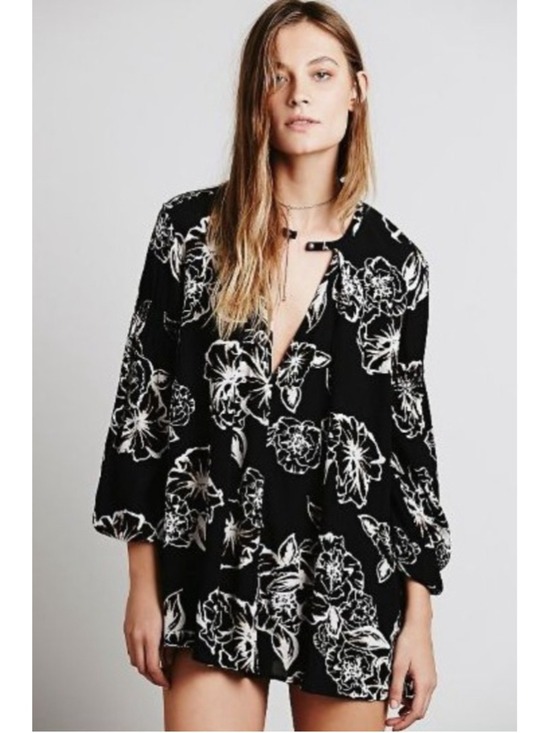 Free People Dresses & Skirts - Free People Black Foil Floral Swing Dress Women's Size XSmall
